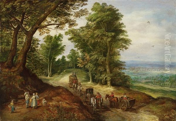 Landscape With Carts And Figures Oil Painting by Peter Gysels