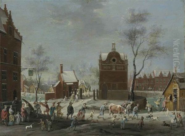 A Winter Carnival In A Small Flemish Town Oil Painting by Peter Gysels