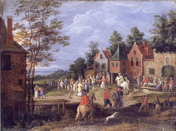 A Village Scene With Figures Dancing And Merrymaking Before A Tavern Oil Painting by Peter Gysels