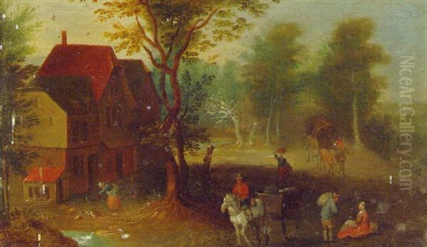 Peasants Near A Farmstead Oil Painting by Peter Gysels