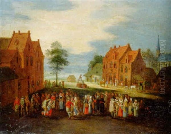 Peasant Merrymaking On A Village Street Oil Painting by Peter Gysels