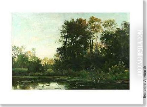 Woodedlandscape With Ducks On The Water Oil Painting by Alexander Hieronymus Jun Bakhuyzen