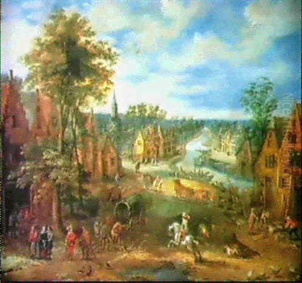 Dorf An Einem Fluss Oil Painting by Peter Gysels