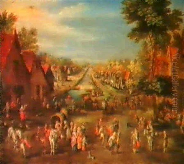 Niederlandische Kanallandschaft Mit Einem Dorf Oil Painting by Peter Gysels