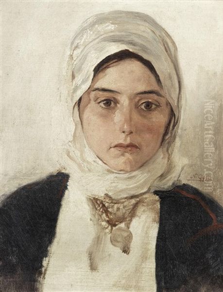 Young Girl With Headscarf Oil Painting by Nikolaus Gysis