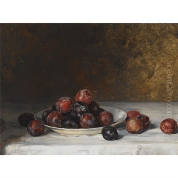 Still Life With A Plate Of Plums Oil Painting by Nikolaus Gysis