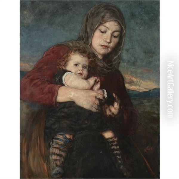 Mother And Child Oil Painting by Nikolaus Gysis