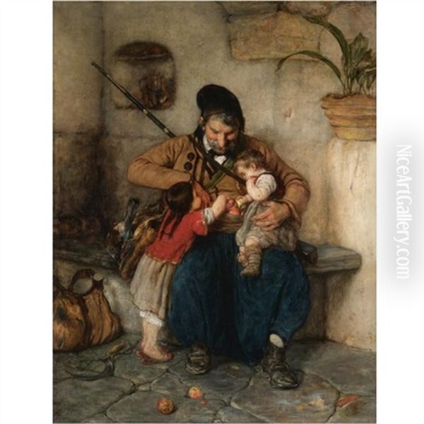 Grandfather Offering Apples To His Grandchildren (enough For All) Oil Painting by Nikolaus Gysis