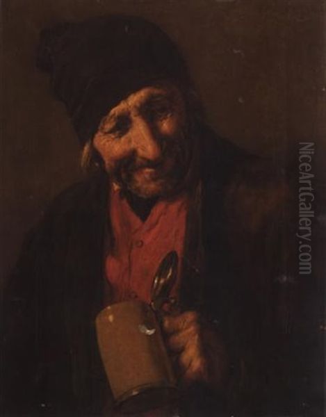 Portrait Of An Old Man Drinking Oil Painting by Nikolaus Gysis