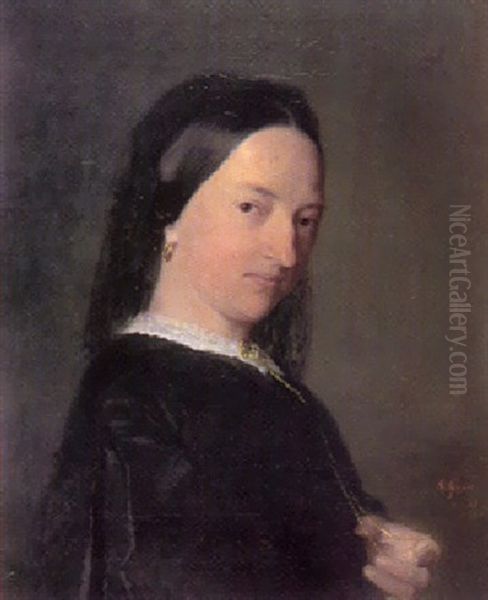 Portrat Einer Dame In Dunklem Kleid Mit Weisem Kragen Oil Painting by Nikolaus Gysis