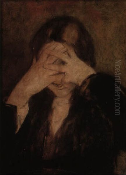 Portrait Of A Young Woman Hiding Her Face Oil Painting by Nikolaus Gysis