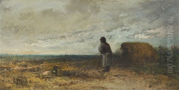 Peasant Looking Out Over The Valley Oil Painting by Laszlo Gyulay