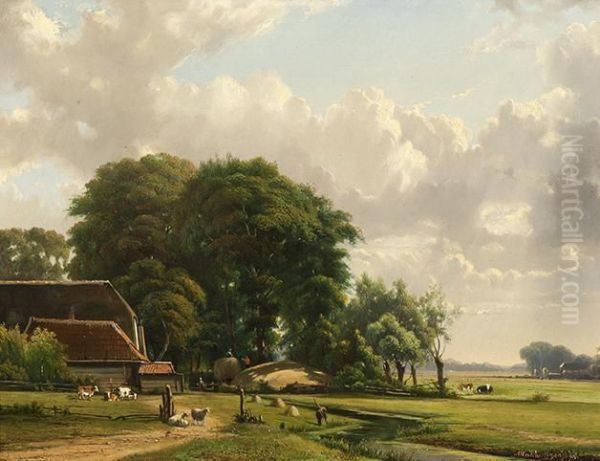 A Sunny Day On The Countryside Oil Painting by Hendrikus van den Sande Bakhuyzen