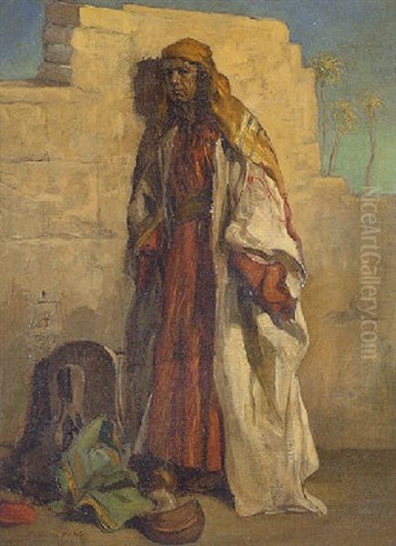 Araber, An Eine Mauer Gelehnt Oil Painting by Carl Haag