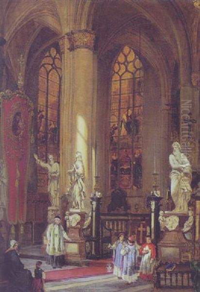 Interior Fra En Katolsk Kirke Oil Painting by Carl Haag