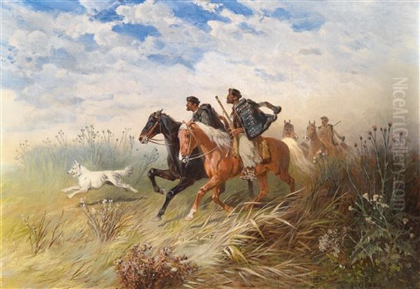 Horsemen Oil Painting by Hans (Johann) Haag