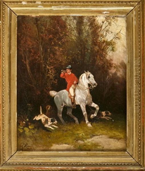 Parforcehorn Blasender Reiter Mit Bracken Oil Painting by Hans (Johann) Haag