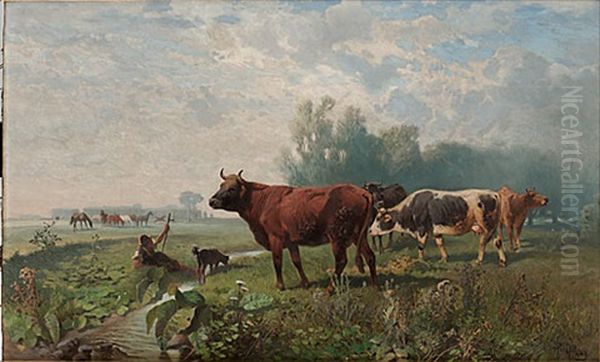 Landskap Med Kor Oil Painting by Hans (Johann) Haag