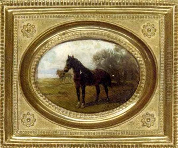 A Dark Brown Hunter In A Landscape Oil Painting by Hans (Johann) Haag