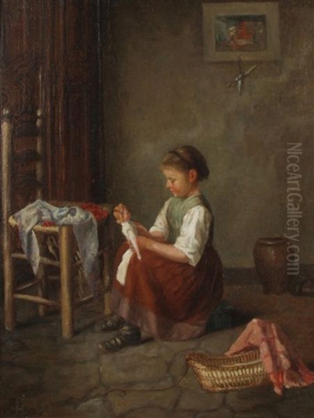 Girl With Doll Oil Painting by Jean-Paul Haag