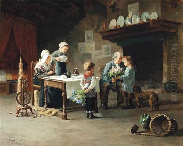 Flowers For Grandfather Oil Painting by Jean-Paul Haag