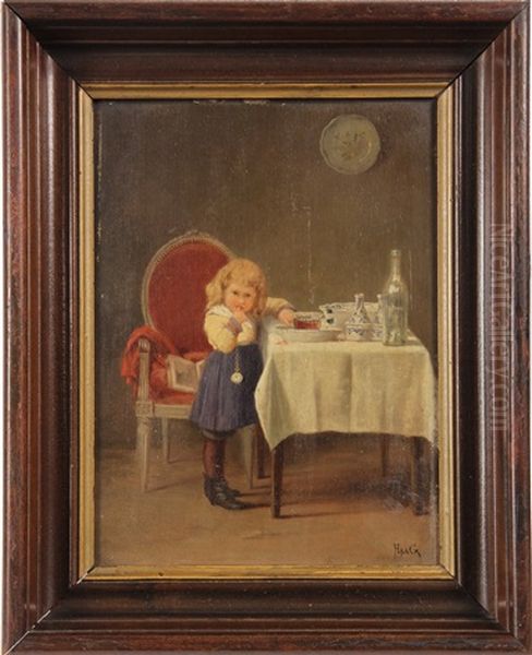 Girl With Papa's Watch And Mulled Wine Oil Painting by Jean-Paul Haag