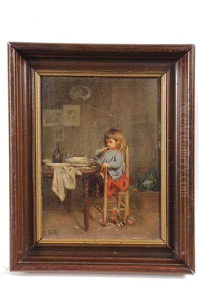 Girl In High Chair Eating Asparagus Oil Painting by Jean-Paul Haag