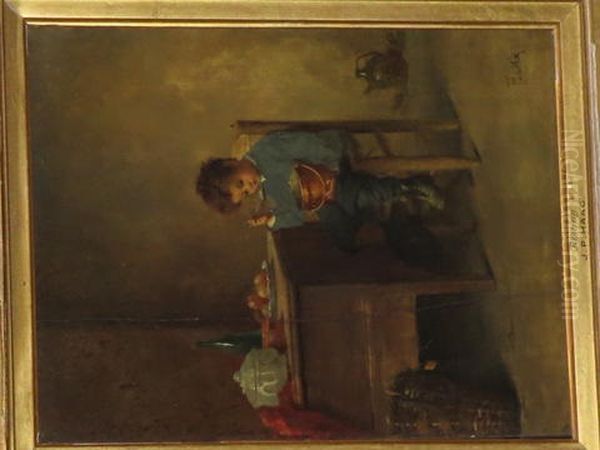 Boy Eating From Copper Pan Oil Painting by Jean-Paul Haag