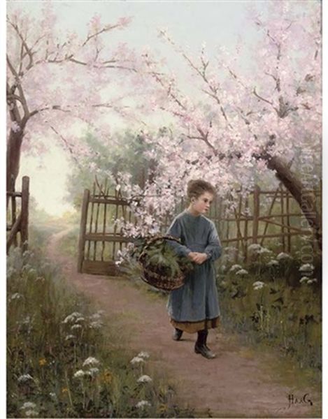 A Walk Along The Orchard Path Oil Painting by Jean-Paul Haag