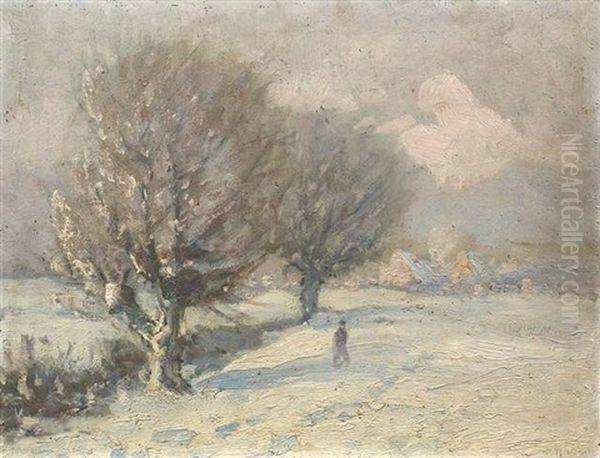 Wintertag (+ Weiden Im Schnee; Pair) Oil Painting by Robert Haag