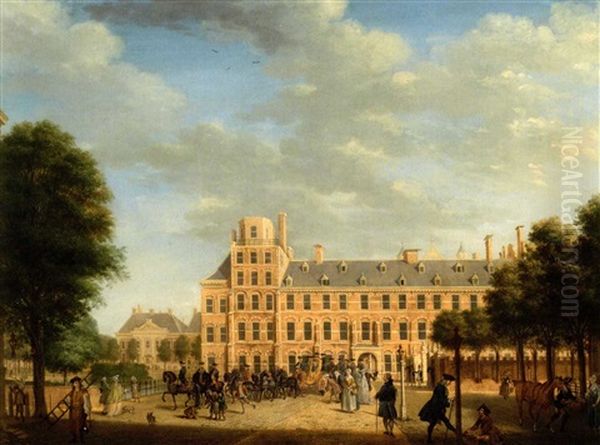 Ansicht Vom Buitenhof In Den Haag Mit Dem Jungen Prinz Willem V. In Seiner Kutsche Oil Painting by Tethart Philip Christian Haag