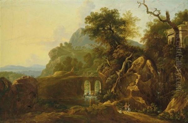 A Mountainous River Landscape With Figures Oil Painting by Joris van der Haagen