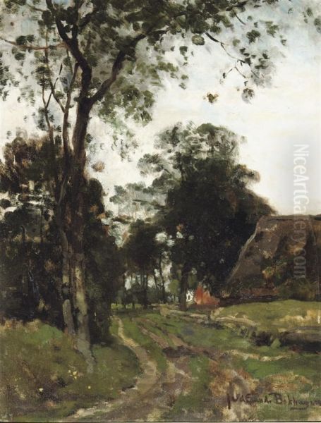 Along A Country Road Oil Painting by Julius Jacobus Van De Sande Bakhuyzen