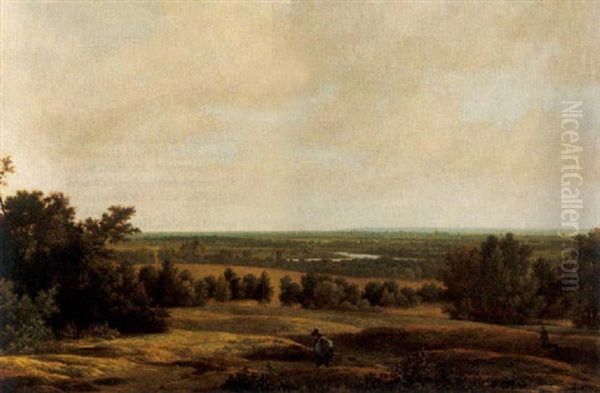 An Extensive Wooded River Landscape With A Traveller Oil Painting by Joris van der Haagen