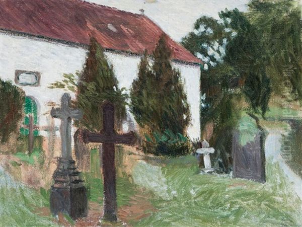 Friedhof An Der Fischerhuder Kirche Oil Painting by August Haake