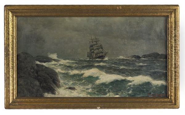 Heavy Sea Near The Breakers Oil Painting by Lauritz Haaland