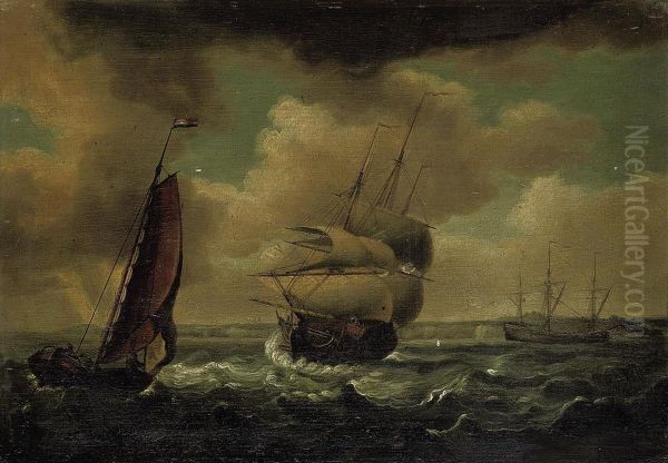 A Royal Naval Frigate And Other Shipping In The Channel Offdover Oil Painting by G. Bakhuisen