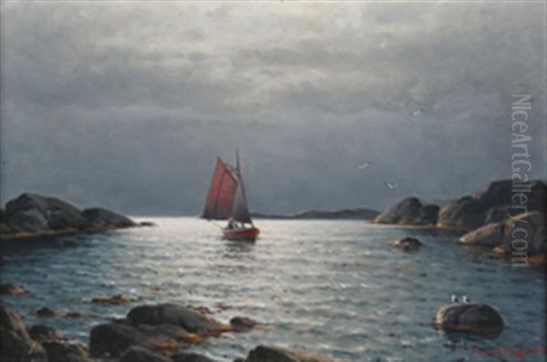 Kvelds Seilas Oil Painting by Lauritz Haaland