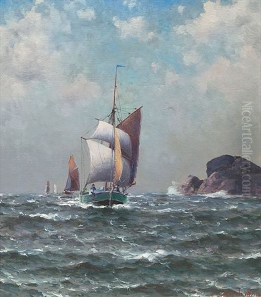 Seilskuter Ved Kysten Oil Painting by Lauritz Haaland