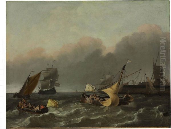 Ships On The Ij River Oil Painting by Ludolf Backhuysen