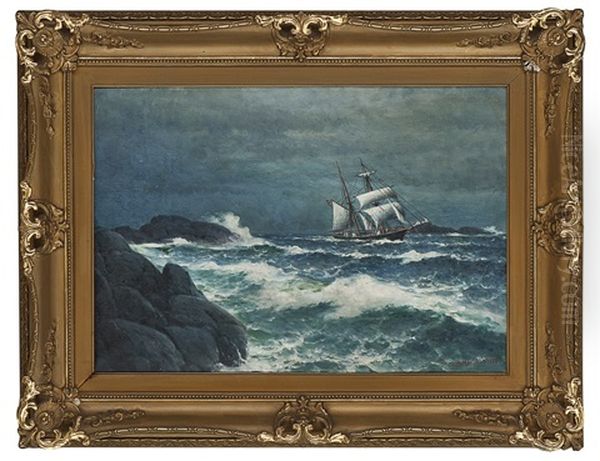 Coastal Landscape With Sailing Ship Oil Painting by Lauritz Haaland