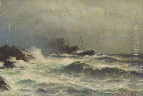 Angfartyg Vid Kust Oil Painting by Lauritz Haaland