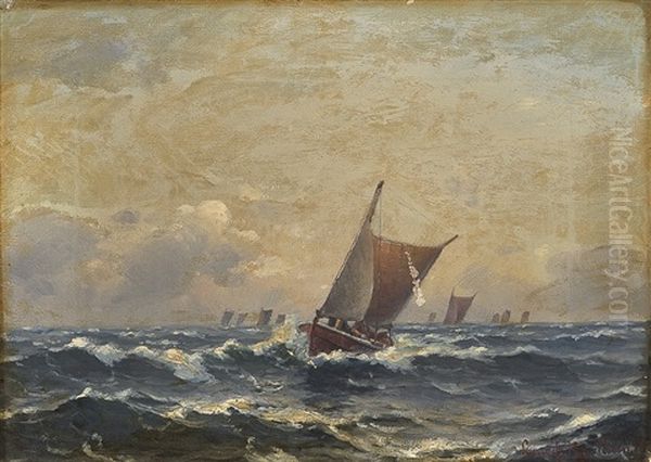 Seilbater I Rom Sjo Oil Painting by Lauritz Haaland