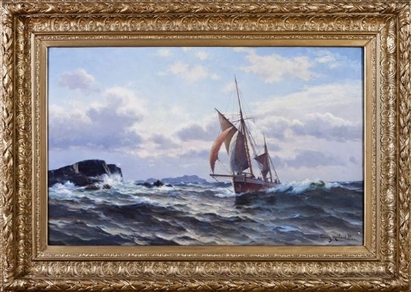 Skoyte Ved Klipper Oil Painting by Lauritz Haaland