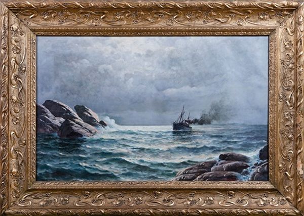 Dampbat Mellom Klipper Oil Painting by Lauritz Haaland