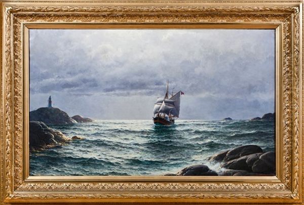 Seilskute Mellom Klipper Oil Painting by Lauritz Haaland