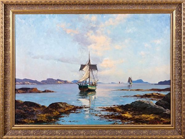 Seilskute I Uthavn Oil Painting by Lauritz Haaland