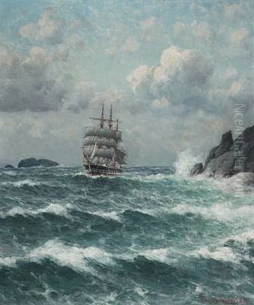 Fullrigger Ved Den Norske Kyst Oil Painting by Lauritz Haaland