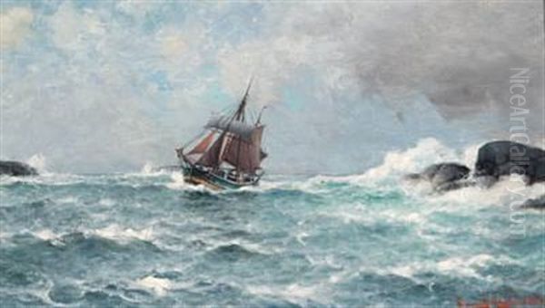 Seilskute Og Brenninger Oil Painting by Lauritz Haaland