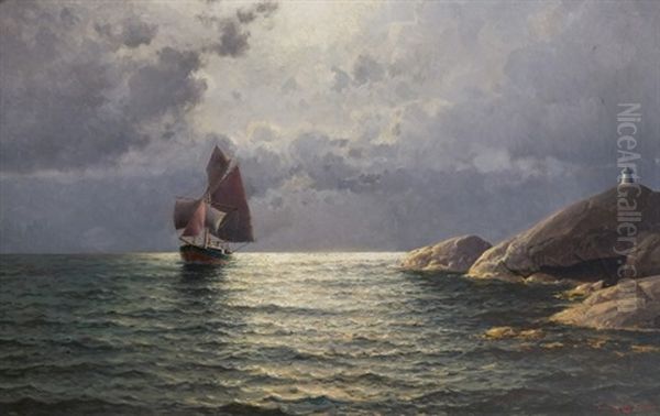 Sailing Ship By The Shore by Lauritz Haaland